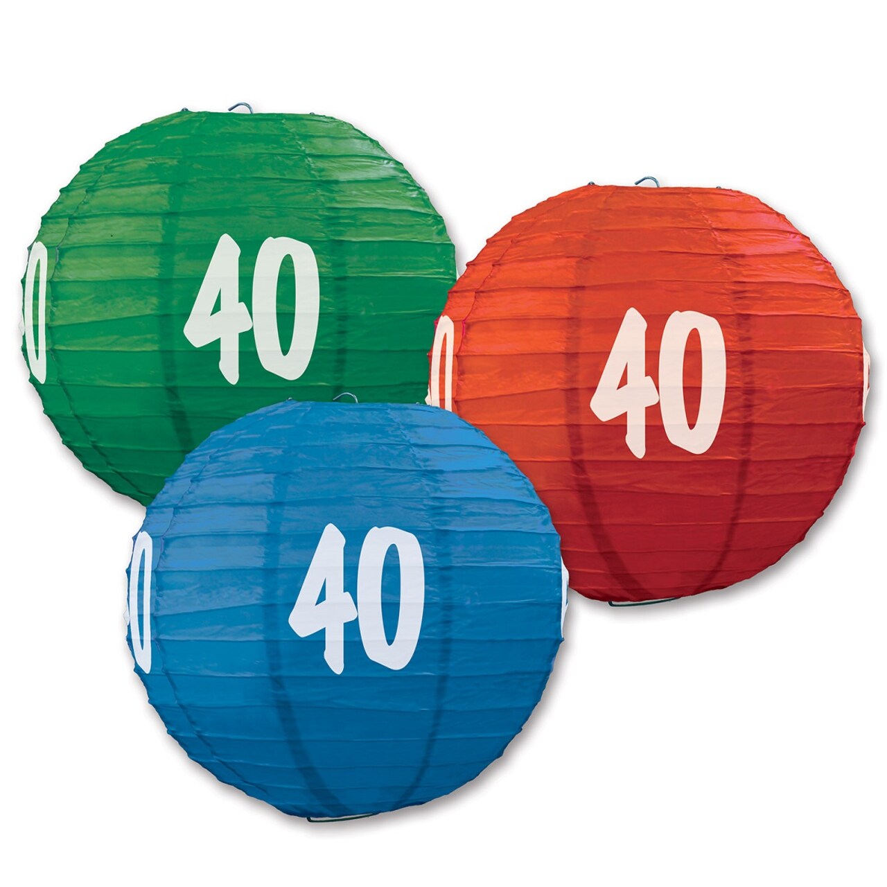 Beistle Pack of 6 Red, Blue, and Green Birthday "40" Festive Hanging Paper Lanterns 9.5"
